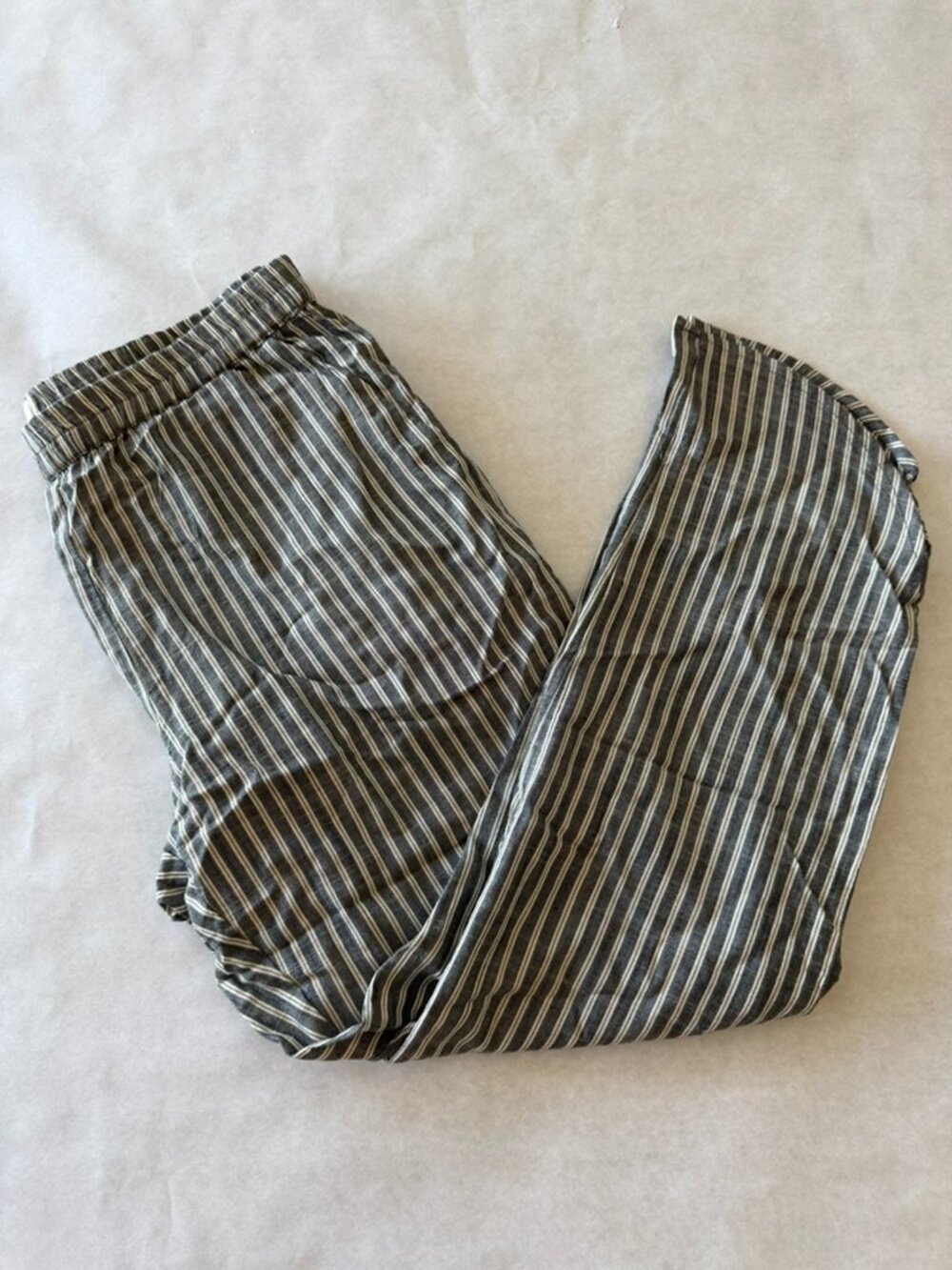 Marine Layer Allison Straight Leg Pants Black & Cream Striped Lightweight Sz M